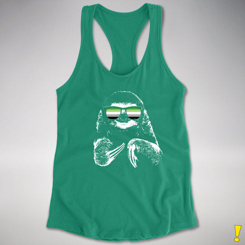 Pride Sloth Aromantic Flag Sunglasses Women's Racerback Tank - Kelly Green